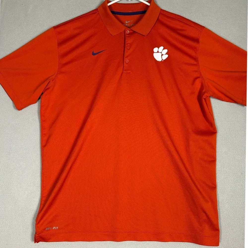 Clemson Tigers Nike Polo Shirt Mens XL Orange Dri-Fit NCAA Performance Rugby EUC